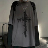 AIDASE  -  T-shirt Cross of Thorns fake two-piece for men women long-sleeved dark hip-hop loose large size autumn new trend top Simplicity aidase-shop