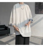 AIDASE  -  Spring Summer Men's Ice Silk T-shirts Women Oversized Plaid T-shirt Korean Style Casual Seven sleeves T-Shirt Male aidase-shop