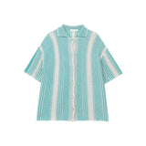 AIDASE  -  American Hollow Out Men's Shirt Contrast Color Retro Striped Top Summer Casual Fashion Male Short Sleeved Top aidase-shop