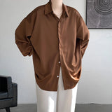 Aidase Korean Fashion Ice Silk Shirts for Men 2023 Spring Summer Solid Color Long Sleeve Casual Loose Comfortable Button Up Shirt 5XL-M