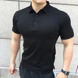 AIDASE  -  Male With Collar Tee White Tops Skinny Polo Shirts Plain Mens T-shirt Gym Muscles Smooth Men's Clothing Comfortable Casual Xl aidase-shop