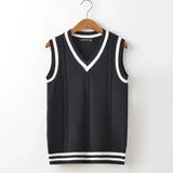 Aidase Striped White Knitted Sweaters for Men Blue Sleeveless Man Clothes V Neck Vest Red Waistcoat Jumpers Sweat-shirt Cigaret Cotton aidase-shop