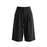 AIDASE  -  Men's Japanese Cityboy Cropped Wide Leg Suit Shorts Pleated Linen Texture 7/8 Length Casual Culottes Pants aidase-shop