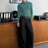 WIAOFELLAS  -  Men Shirt Solid Color Lapel Long Sleeve Zipper Casual Men Clothing Streetwear 2025 Knitted Fashion Unisex Shirts S-3XL aidase-shop