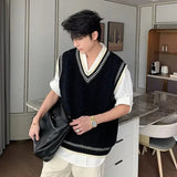 AIDASE  -  Loose Men's Knitted Sweater V-Neck Autumn Winter New Style College Wind Vest Twisted Korean Version Loose Top for Men aidase-shop