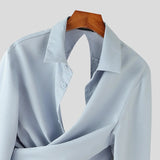 AIDASE  -  Tops American Style Fashion Sexy Men Deconstructive Backless Bow Shirts Casual Male Solid Loose Long Sleeved Blouse aidase-shop