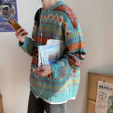 Aidase  Harajuku Style Sweater Men's Loose Casual Round Neck Knitted Sweater Korean Version Trendy Ins Hong Kong Style Versatile Sweater