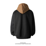 Aidase Plaid Splicing Hooded Cardigan Jacket Men 2025 New Japanese Streetwear Loose Casual Jacket Couple Hoodie Male Outerwear
