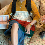 Aidase Y2k Streetwear Men's Contrasting Knitwear Casual Short Sleeve Tops Fashion Hollow T-shirt Trendy All-match Pullover POLO Shirts aidase-shop