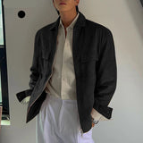 AIDASE  -  Tops Korean Style Fashion Men's Solid Suede Jacket Coats Casual Streetwear Male Loose All-match Long Sleeved Jacket aidase-shop