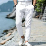 AIDASE  -  Men's Linen Blend Slim Fit Tapered Pants Summer Breathable Casual Trousers with Button Fly aidase-shop