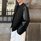 AIDASE  -  Men Jackets PU Leather Patchwork O-neck Long Sleeve Button Male Coats Streetwear 2025 Fashion Casual Jackets Men S-5XL aidase-shop