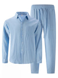 AIDASE  -  Trendy Solid Color Linen Sets Mens Long Sleeve Buttoned Lapel Shirt And Pants Linen Two Pieces Suits Autumn Men's Casual Outfits aidase-shop