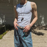 AIDASE  -  Summer New Men Tide Round Collar Vest Slim Sleeveless T-shirts Korean 100% Cotton Camisole Streetwear Chic Waistcoat HK5155 aidase-shop