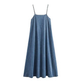 AIDASE  -  Solid Loose Denim Camisole Maxi Dress Women Casual Daily Commuting Sleeveless Backless Long Dresses 2025 Summer Outdoor Vestidos aidase-shop