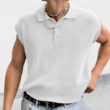Aidase Fashion Mens Knit Polo Shirt Sleeveless Lapel Button Loose Tee Tops Spring Summer Casual Trend Polos Tshirt Men Clothing