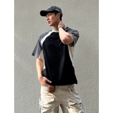 AIDASE  -  Summer American Style Color Block Raglan Round Neck Short Sleeve T-Shirt Men's Pure Cotton Heavyweight Loose Half Sleeve Top aidase-shop