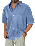 AIDASE  -  Mens Spring Summer Shirt Short Sleeve Loose Solid Retro Casual Holiday Blouse Breathable Lightweight Beach Button Shirt aidase-shop