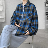 Aidase Long Sleeve Plaid Shirts Men Autumn Casual Loose Harajuku Vintage High Street Daily All-match Gentleman Camisa Plus Size 5XL-M