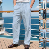 AIDASE  -  Men's Casual Pants Summer Thin Imitation Hemp Small Square Loose Beach Straight Sports Trousers Comfortable Breathable Garment aidase-shop