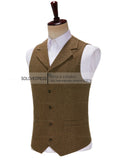 Aidase Business Mens Suit Vest Lapel V Neck Wool Herringbone Casual Brown Waistcoat Casual Formal Groomsman Jacket For Wedding aidase-shop