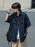 AIDASE  -  Retro Japanese Sle ort Sve Denim Jaet y Multi ket Summer Workwear for Men And Women Youth Faion Trend aidase-shop