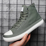 AIDASE  -  Men's High Top Canvas Shoes Black White Men Casual Sneakers Fashion Lace-up Vulcanize Shoes Cool Street Sports Brand Flats aidase-shop