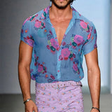 Aidase Floral Transparent Lace Sheer Shirt Men 2024 Sexy See Through Men Dress Shirts Casual Short Sleeve Party Beach Holiday Chemise aidase-shop