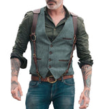 Aidase Herringbone Men's Vests Men Brown Waistcoat Vest Man Steampunk Jacket Striped Tweed V-neck Slim Fit Gilet Wedding Clothing aidase-shop