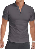AIDASE  -  Men's Zip Mock Neck T-Shirt Short Sleeve Quick Dry Slim Fit Workout Gym Running Athletic Tee aidase-shop