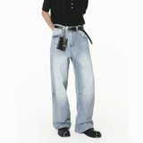 AIDASE  -  Korean Style New Fashion Men's Light Blue Solid Color Straight Wide Leg Straight Loose Jeans Pants Male Pleated Denim Trousers aidase-shop