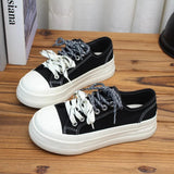 AIDASE  -  Hot Sale Women Thick Sole Canvas Shoes Vintage Fashion Students Breathable Lace-Up Sneakers Platform Black Sports Shoes aidase-shop