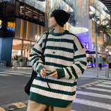 AIDASE  -  Round neck casual and fashionable knit sweater trendy and popular winter pullover for men loose fit long sleeves striped tr aidase-shop