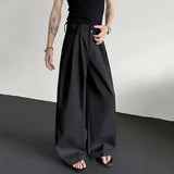 AIDASE  -  Solid Color Simple Men's Suit Pants Casual Straight Pleated Design Bottom Gemstone Decoration Wide Leg Male Trousers 9W2547 aidase-shop