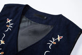 AIDASE  -  Retro Pattern Embroidery Corduroy Vest Coat Men Spring Fashionable Button-up V Neck Waistcoats Mens Casual Sleeveless Cardigans aidase-shop