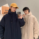 Minimalist Coats Men Winter Warm Hooded Cotton Parkas Casual Trend Drawstring Solid Color Outdoor Loose Hoody Parka Male aidase-shop