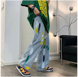 AIDASE  -  Splash Ink Men Baggy Jeans Y2k Denim Trousers Japanese Vintage Doodle Straight Drawstring Jeans Cargo Pants Gothic Streetwear aidase-shop