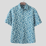 AIDASE  -  Men Shirt Flower Jacquard Loose Korean Style Lapel Short Sleeve Men Clothing Streetwear Fashion Casual Shirts S-5XL aidase-shop