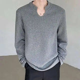 AIDASE  -  Men's T-shirt Solid Color Casual Male Pullover Long Sleeve Tops Stylish Loose Clothing Korean Style New Summer aidase-shop