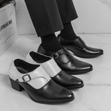 AIDASE  -  Men's High Heel Leather Shoes 5cm Pointed Toe Business Formal Shoes Trendy Hairstylist Style Casual round Toe Leather Shoes aidase-shop