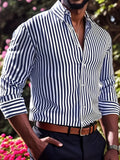 AIDASE  -  Men'S Casual Regular Fit Striped Long Sleeve Solid Color Polyester Button Lapel Shirt aidase-shop
