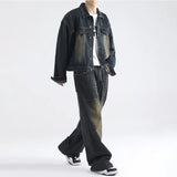 Aidase American Retro Vintage Denim Lapel Jacket Men's Hight Street Drape Wide Leg Jeans Hip Hop Trousers Suit/single Piece aidase-shop