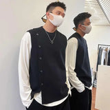 Aidase Round Collar Black Man Clothes Sleeveless Knitted Sweaters for Men Solid Color Vest Plain Waistcoat Crewneck Street Sale Wool S