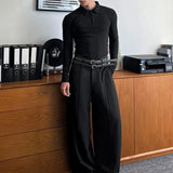 WIAOFELLAS  -  Men Shirt Solid Color Lapel Long Sleeve Zipper Casual Men Clothing Streetwear 2025 Knitted Fashion Unisex Shirts S-3XL aidase-shop