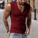 AIDASE  -  Summer Men's Solid Color V-Neck Tank Tops Casual Breathable Sleeveless T-Shirt Men Fitness Sports Vest Male Outdoor Jogging Tops aidase-shop