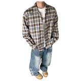 AIDASE  -  Retro Japanese Plaid Long Sleeve Loose Fit Collared Shirt for Men And Women Spring Autumn Trendy Brand Casual Outerwear aidase-shop