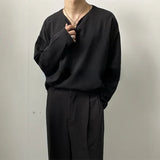AIDASE  -  Autumn 100% Cotton Small V-neck Long Sleeve T-shirts Men Korean Casual Solid Color High-end Design Loose Bottoming Shirt Men aidase-shop