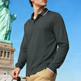 AIDASE  -  Men's Long Sleeve Polo Shirt Casual Contrast Collar Breathable Business Golf Polo Top aidase-shop