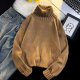 AIDASE  -  New Autumn Winter Men Turtleneck Sweater Pullover Tops Male Solid Color Loose Jumpers Mens Long Sleeve Knitted Tops P106 aidase-shop
