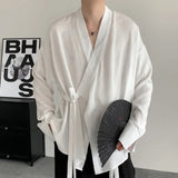 AIDASE  -  Men's Shirt Spring New Jacquard Long Sleeved Design Added Lace Up 2025 V-neck Solid Color  Luxury Male Tops